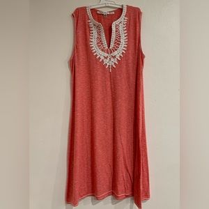 Max Studio Knit Sleeveless Dress Crochet Embroidered Split Neckline Women's M
